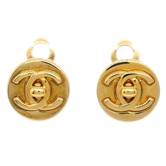 Chanel CC Turnlock Button Earrings Gold Clip-On 97A 182959 - Picture 1 of 4